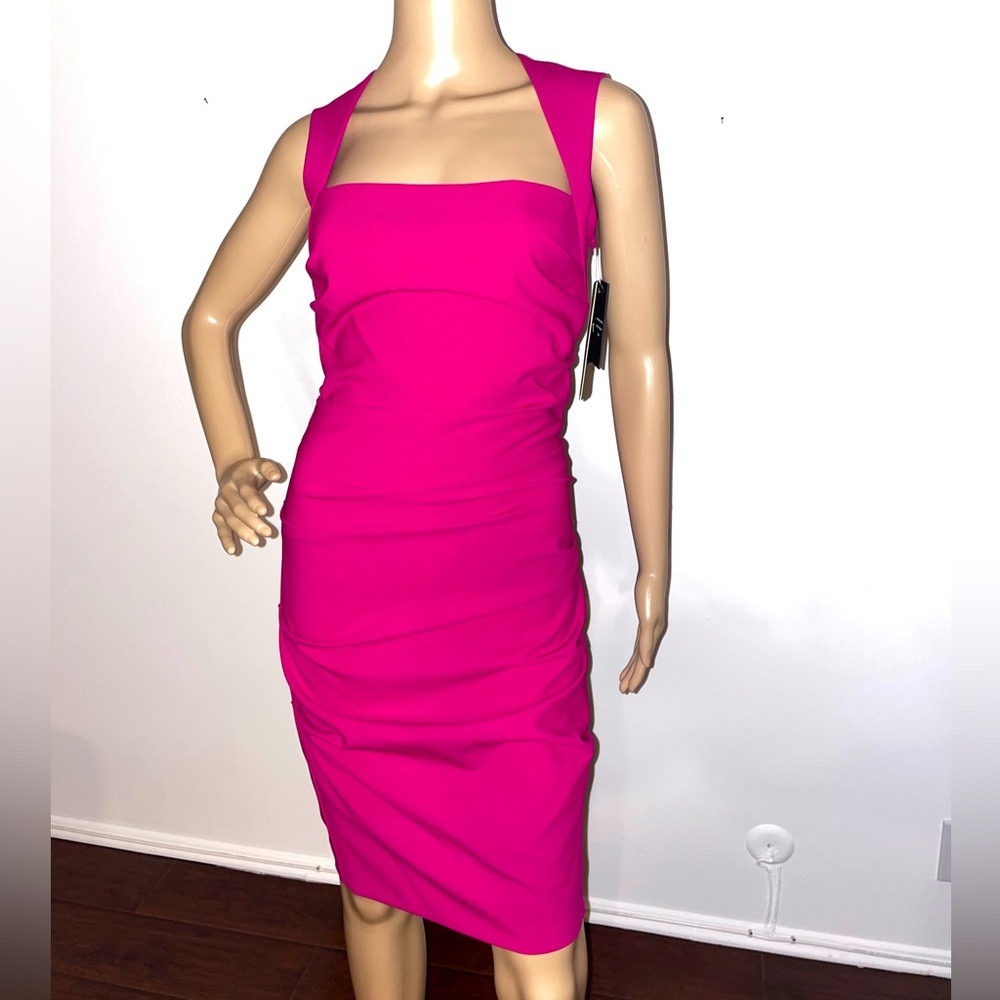 Brand New Nicole Miller Party Midi Dress Hot Pink, Size 4